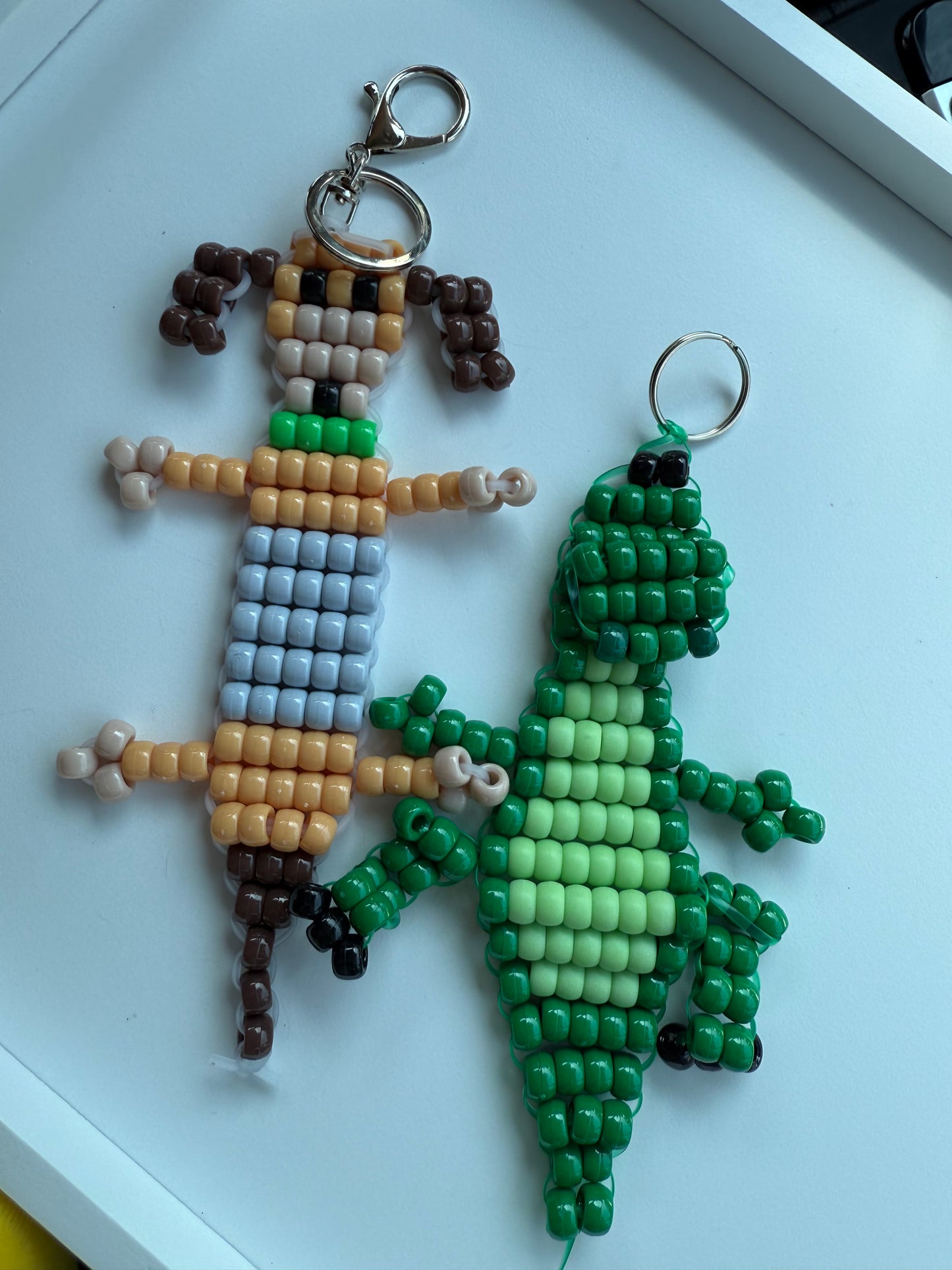 Green Dino Beaded Keychain