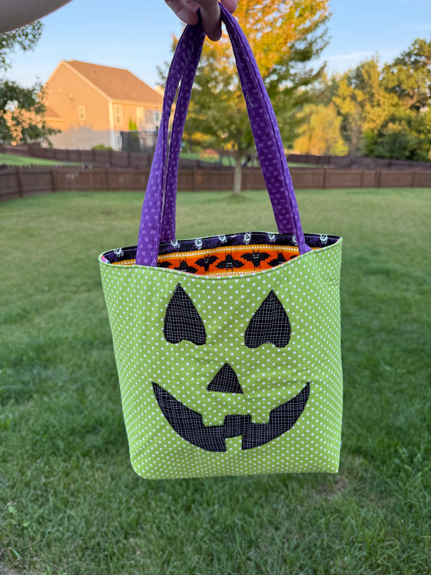 Trick or Treat Tote - Green Polka Dot