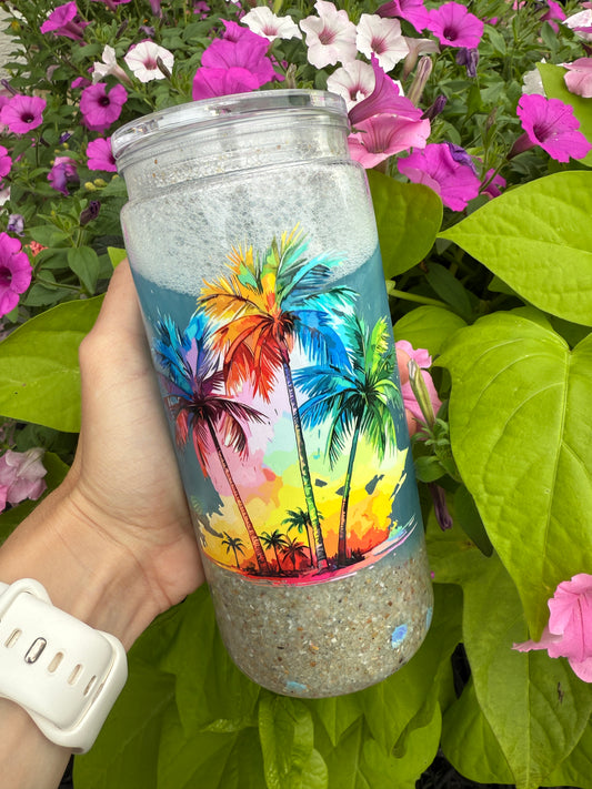 Neon Palm Trees Beach Effect 15 oz Acrylic Cup