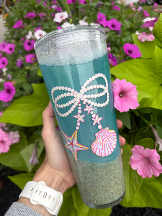 Pearl Sea Shell Bow Beach Effect Tumbler 24oz