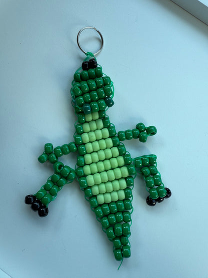 Green Dino Beaded Keychain