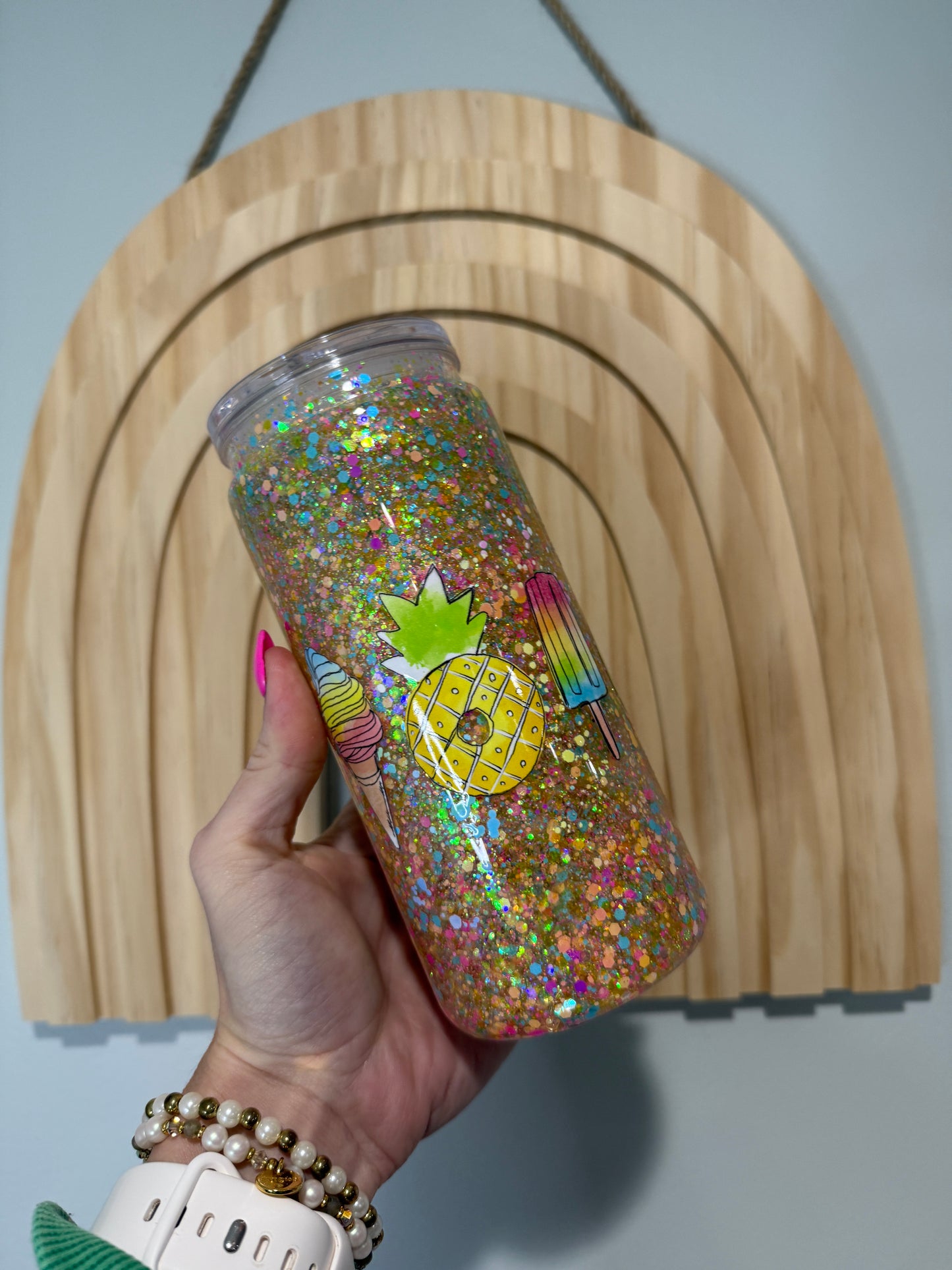 Tropical Summer 15oz Acrylic Glitter Tumbler