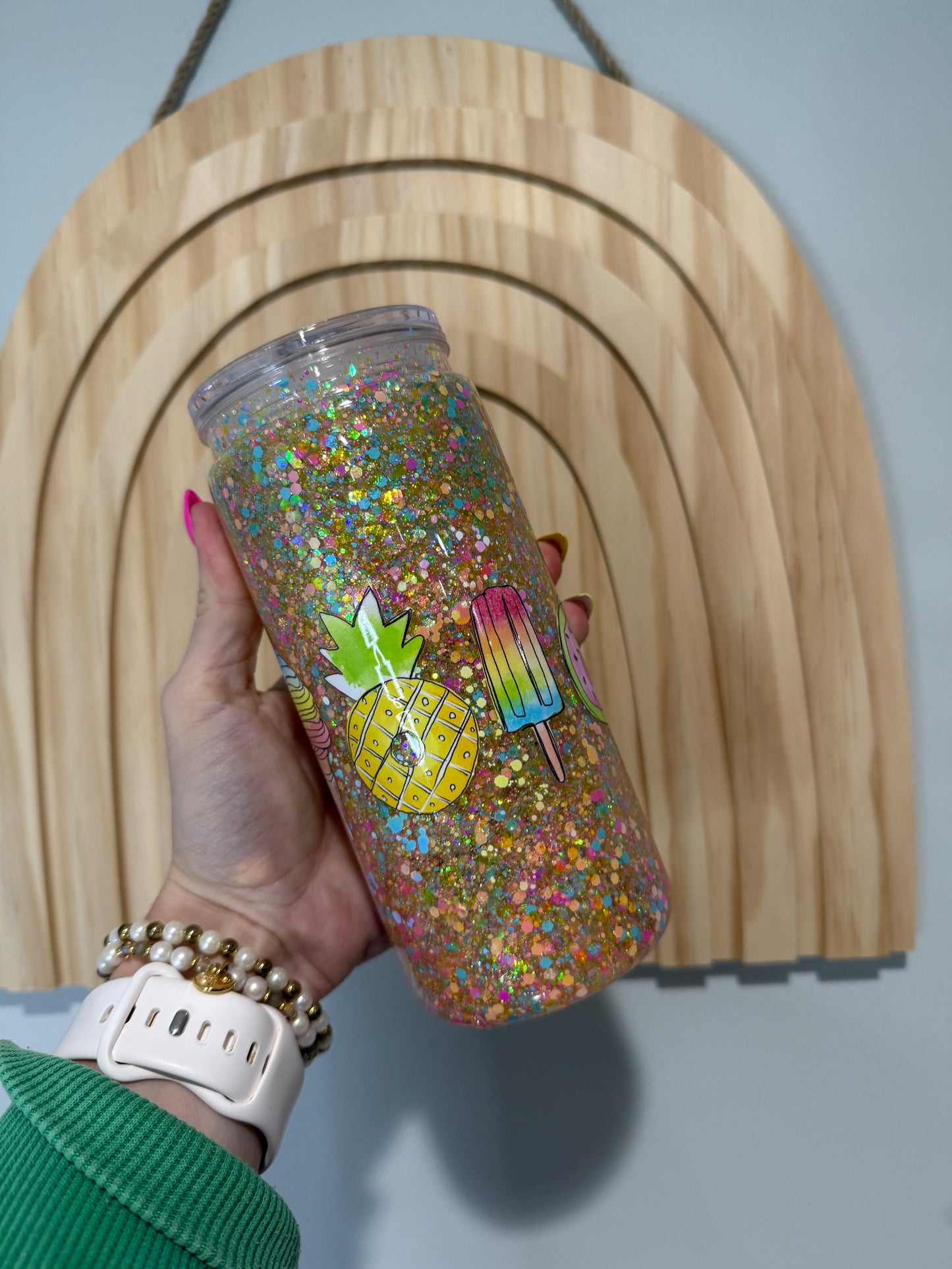 Tropical Summer 15oz Acrylic Glitter Tumbler