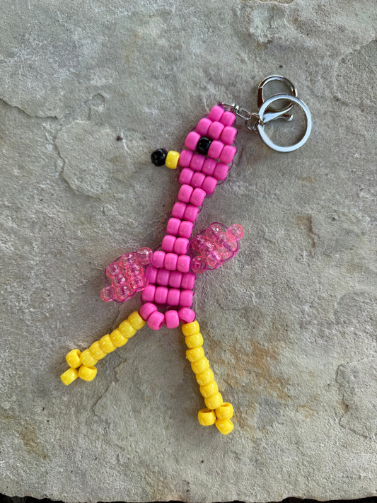 Flamingo Beaded Keychain