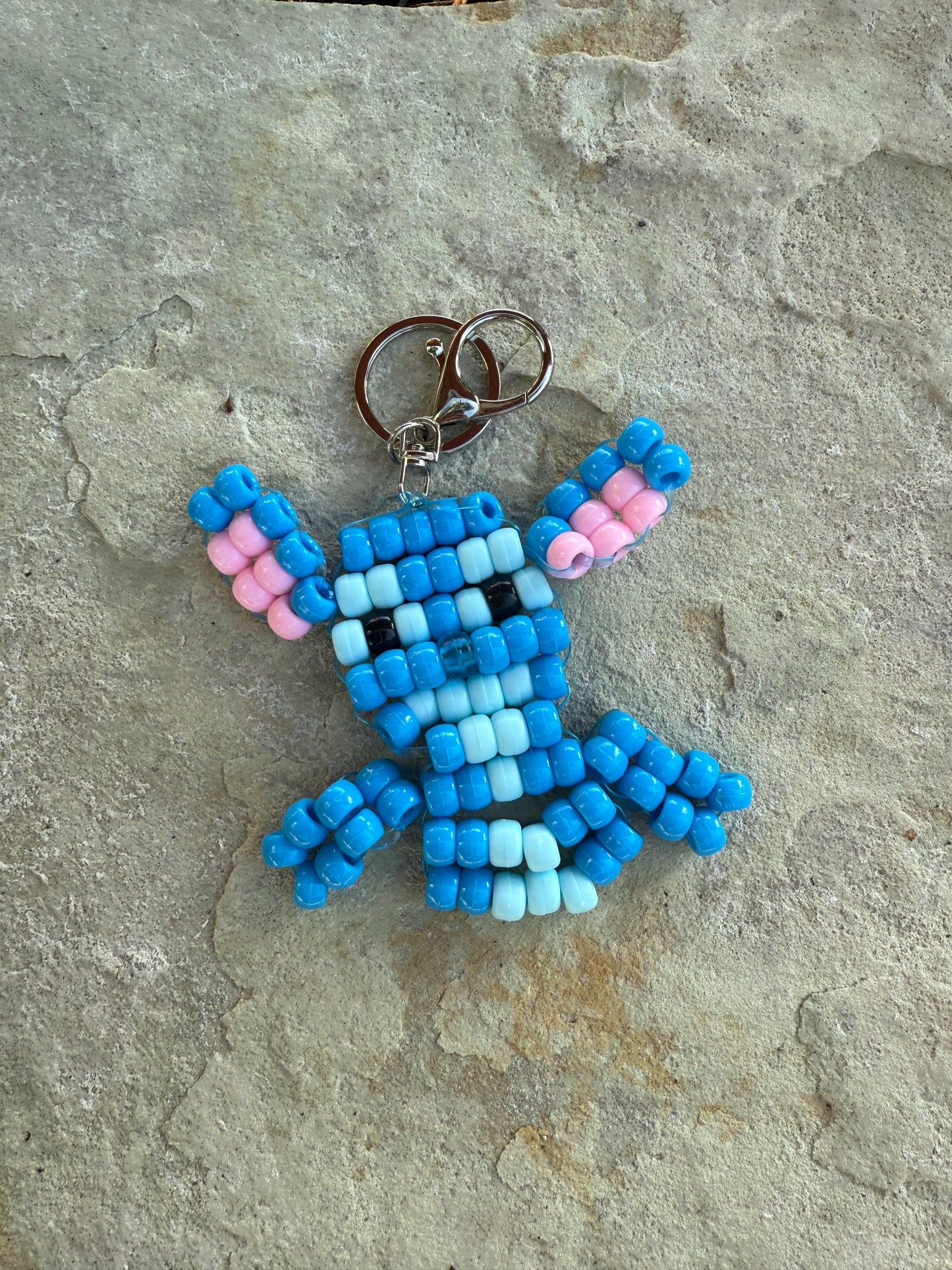 Blue Alien Beaded Keychain